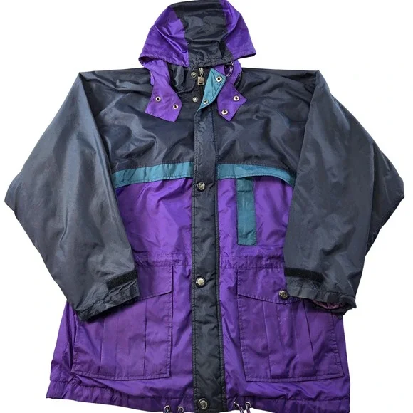 Helly Hansen Jacket Mens L Purple Parka Hooded Lined Pockets Zip Logo Fleece - Picture 1 of 8